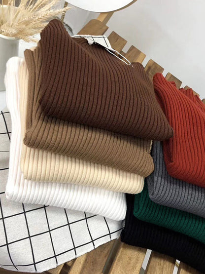 9 Colors Knitting Split-Joint Solid Color High-Neck Sweater