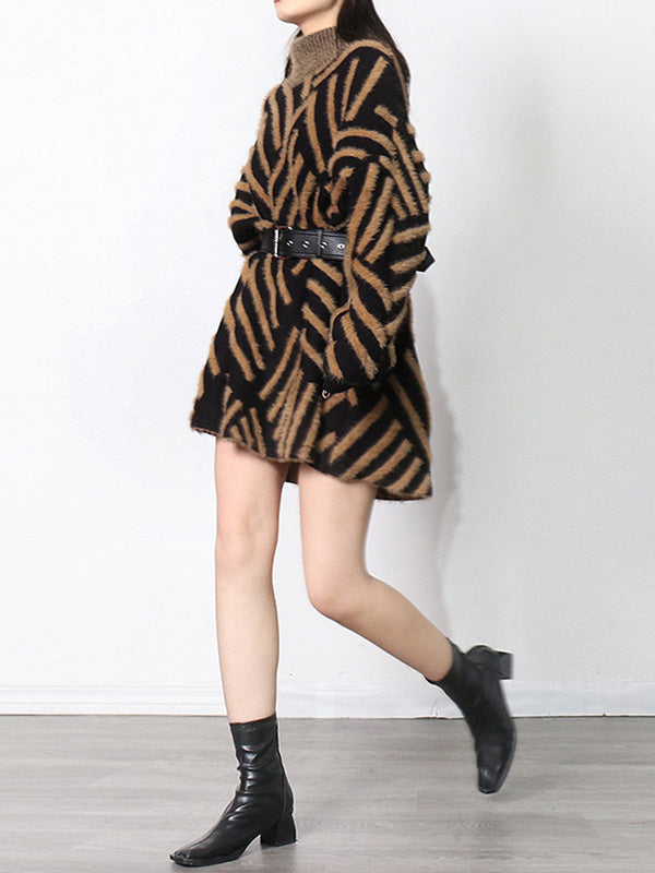 Urban Loose With Belted High-Neck Knitting Sweater