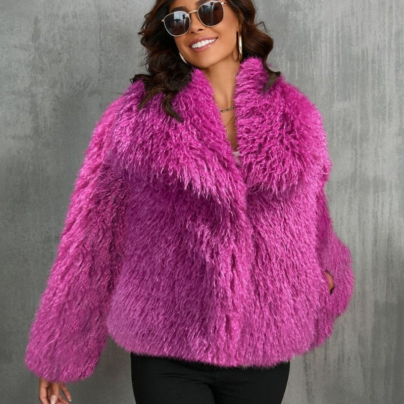 Faux Fur Coat Large Lapel Raglan Sleeve Winter Outerwear