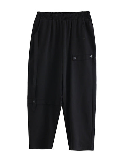 Simple Black Split-Joint High Waisted Casual Pants Bottom