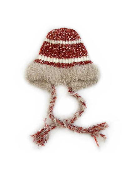 Haila - Striped Knitted Beanie with Braids