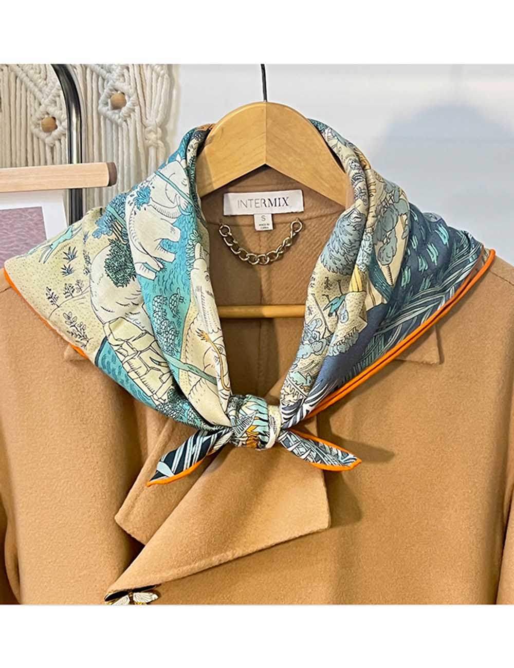 Double Sided Print Soft Square Silk Scarf