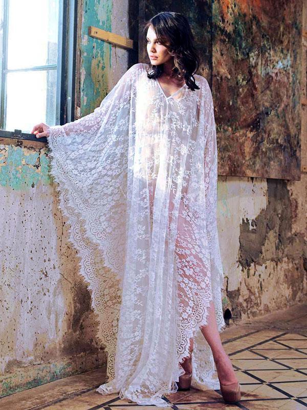 Deep V-Neck Backless Lace-Up See-Through Cover-Ups