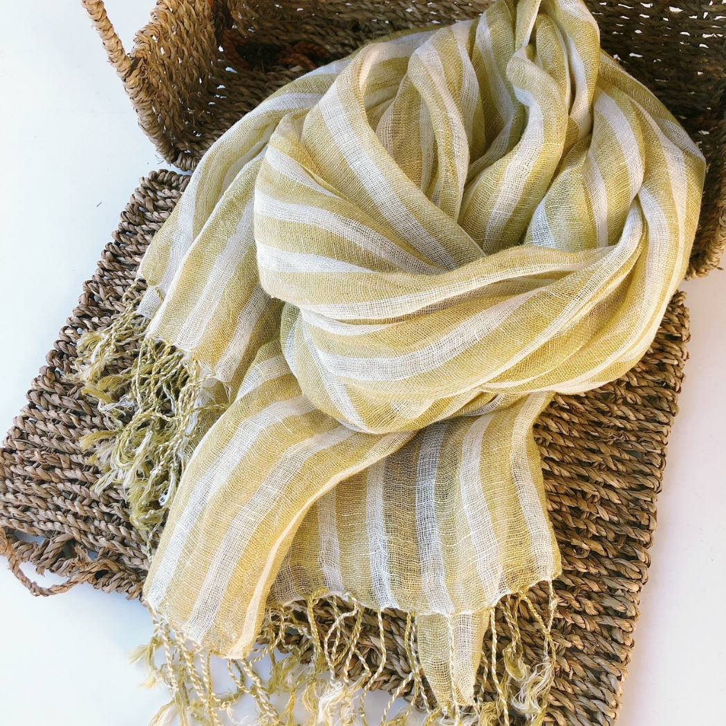 Scarvii - Yellow-And-White Striped Scarf – For Summer &amp; Stylish