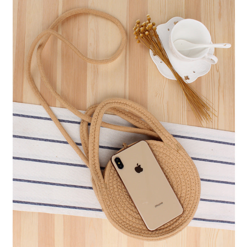 Crochet Market Bag Round Cotton Cord Crossbody Bag