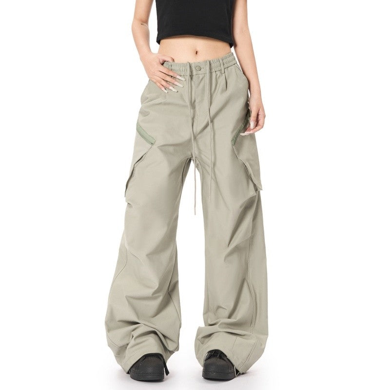 Drawstring Waist Parachute Pants Unisex Loose Fit Style