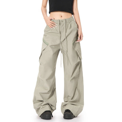Drawstring Waist Parachute Pants Unisex Loose Fit Style