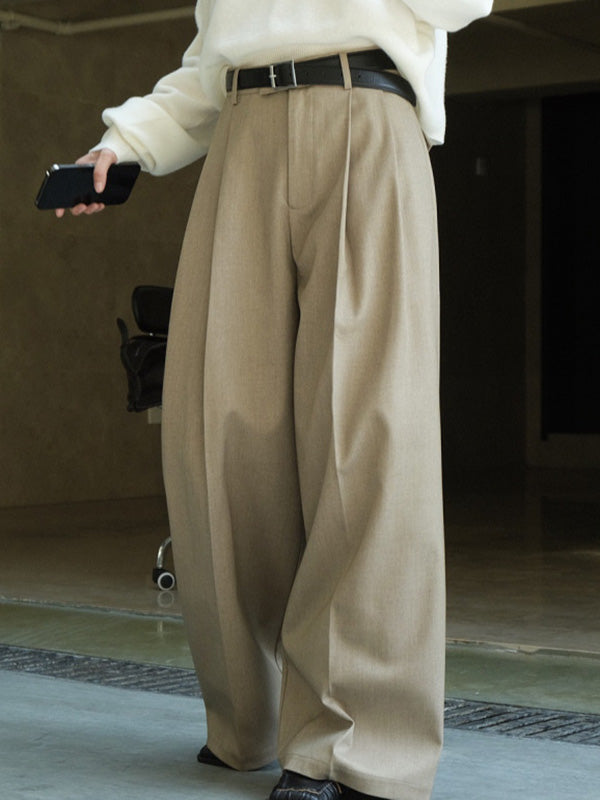 Urban Loose Wide Leg Pleated Solid Color Pants
