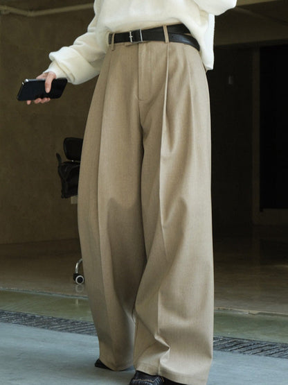 Urban Loose Wide Leg Pleated Solid Color Pants