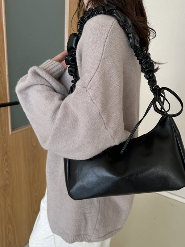 Geometric Pleated Solid Color Zipper Handbags