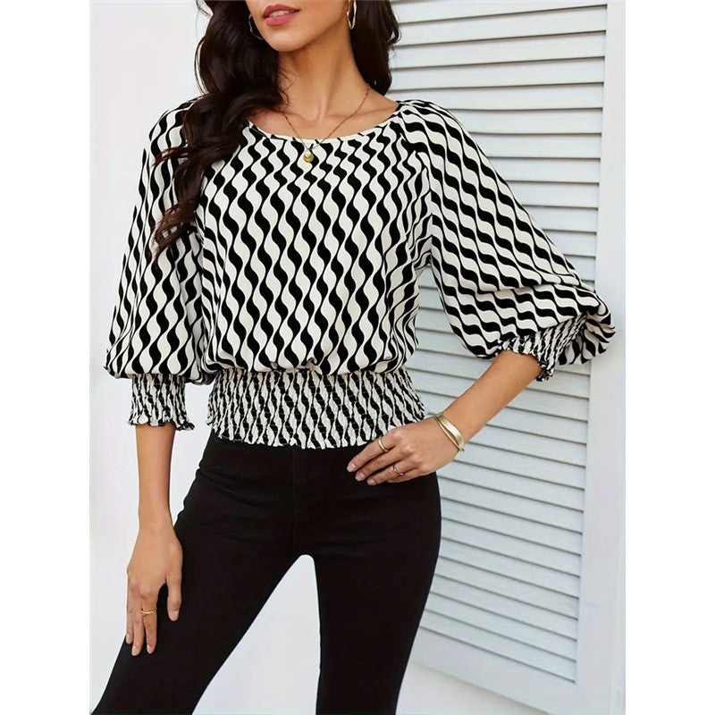 Women's Short Sleeve Color Block Print T-Shirt