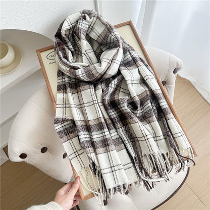 Color Block Plaid Fringe Scarf
