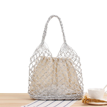 Crochet Market Bag Gold Silver Thread Hand Crochet Bag