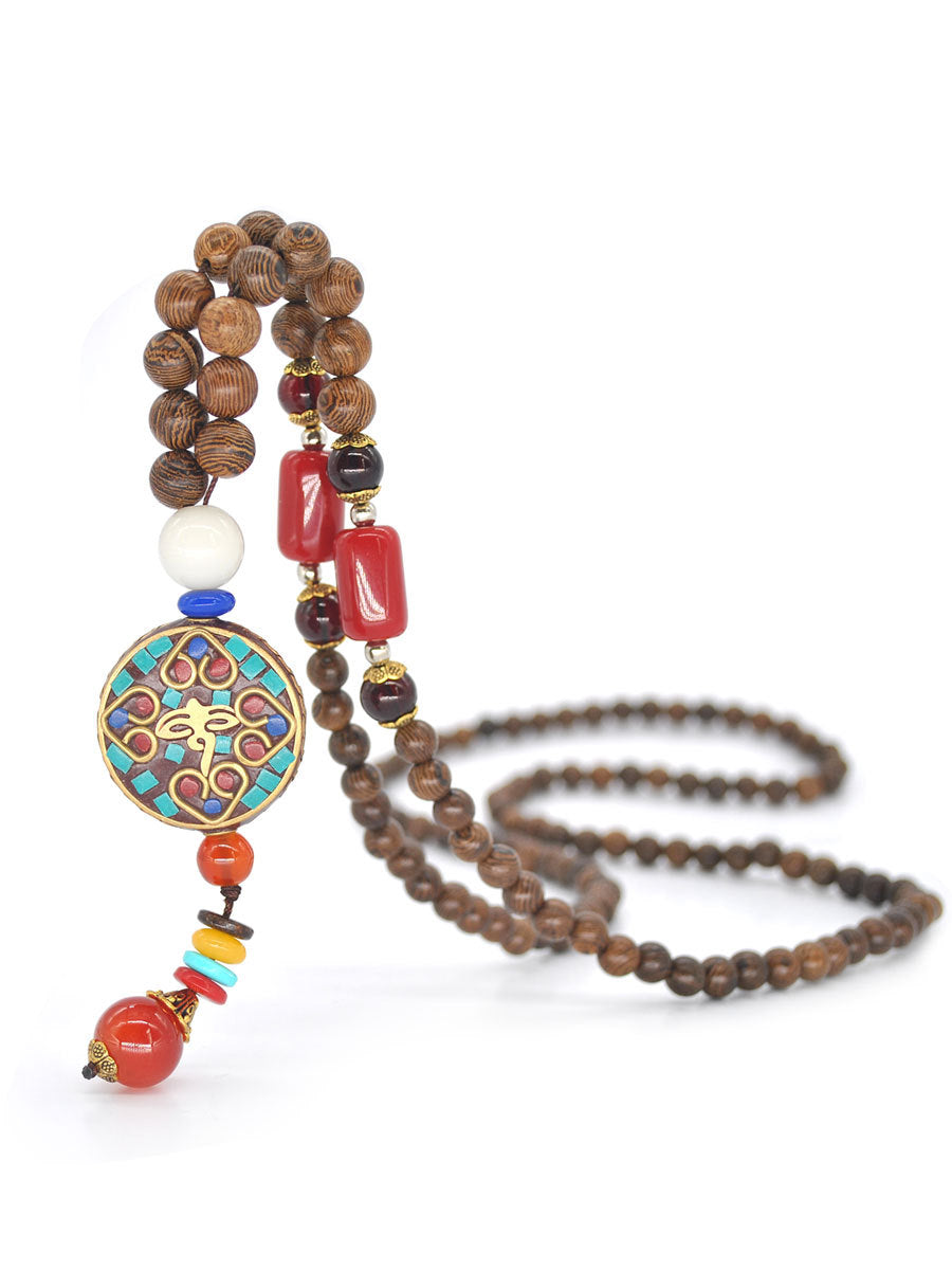 Nepal Handmade Original Pendant Wooden Bead Necklace Female Beads Retro Art Necklace Sweater Chain Clothing Accessories