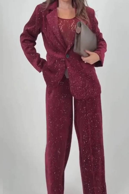 Women Collar Flash Jacket+ Pants Temperament Commuting Suit