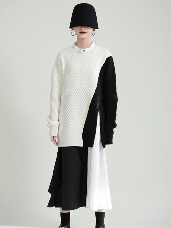 Urban Loose Contrast Color Split-Joint Sweater Top