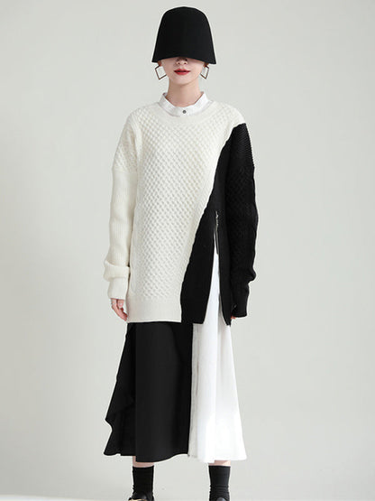 Urban Loose Contrast Color Split-Joint Sweater Top
