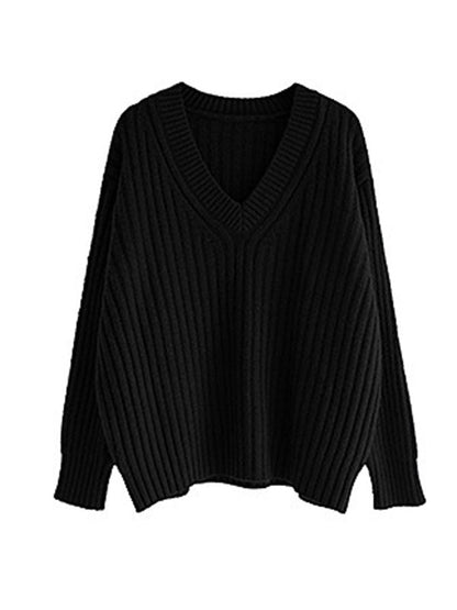 Casual Loose Solid Color V-Neck Sweater Tops