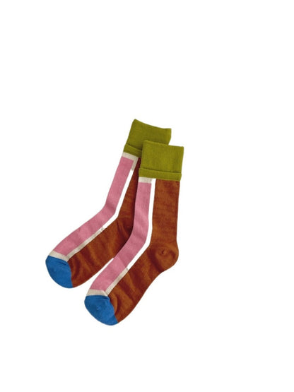 Rufia - Colorful Patchwork Stripe Mid-Calf Socks - Classic &amp; Fresh