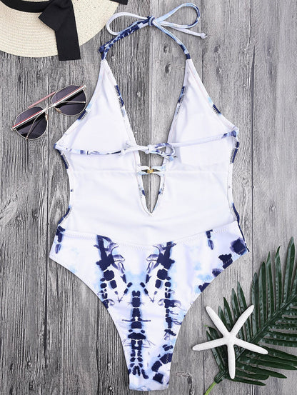 New One-Piece Swimsuit White Smudge Temperament Lady Triangle Vacation Swimsuit Bikini