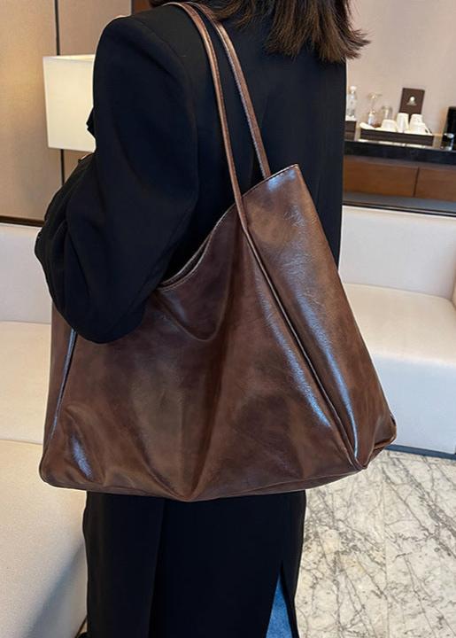 Spacious Faux Leather Tote With Glossy Finish