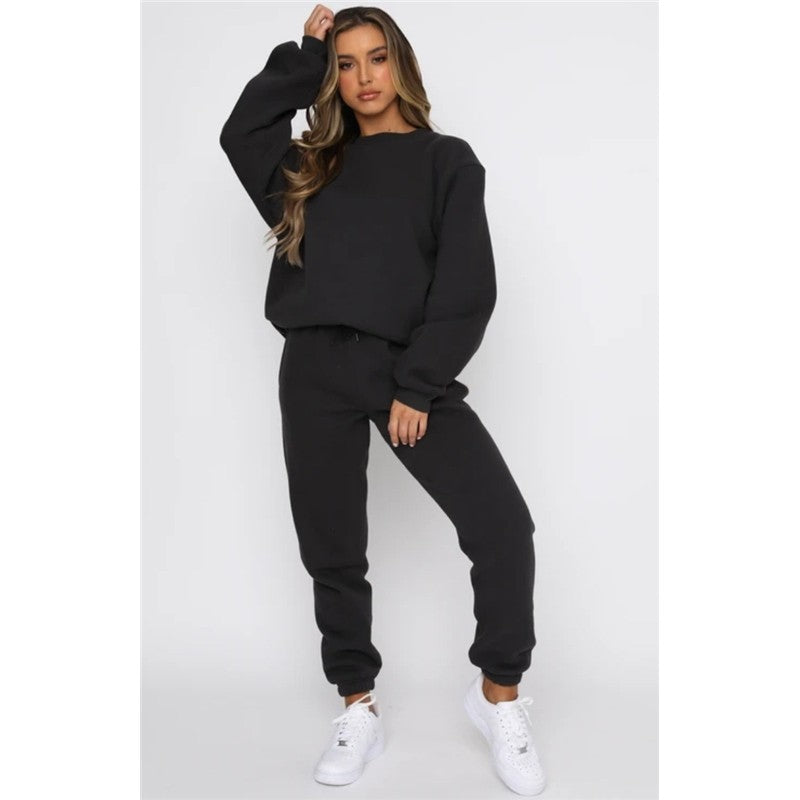 Women's Solid Color Hoodie Sweatsuit Round Neck Long Sleeve