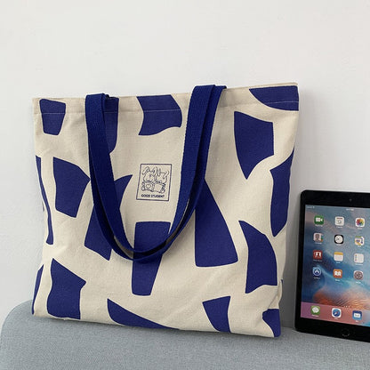 Zippered Canvas Handbag With Artistic Design