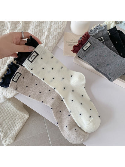 Rufia - Polka Dot Print Mid-Crew Socks with Ruffle Trim