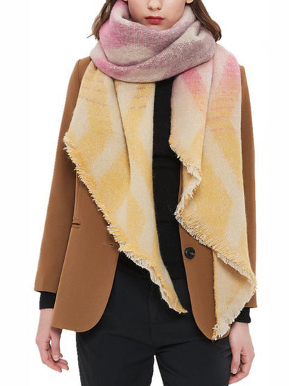 Fringed Keep Warm Plaid Shawl&Scarf