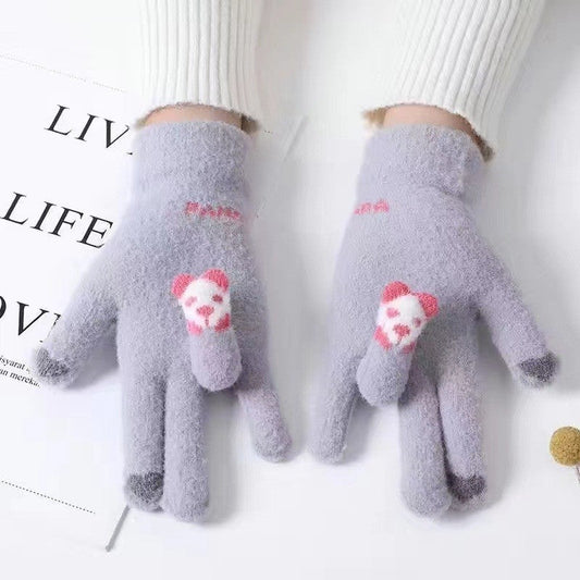 Bear Jacquard Knit Gloves