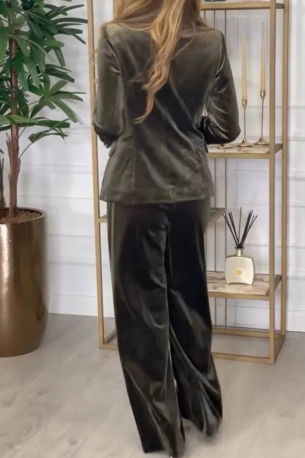 Guest of Honor Velvet Metal Button Lapel Blazer and Elastic Waist Pocketed Loose Pants Set
