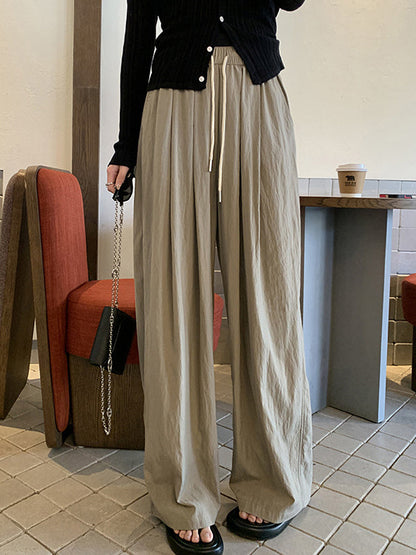 Loose Wide Leg Drawstring Solid Color Casual Pants Bottoms