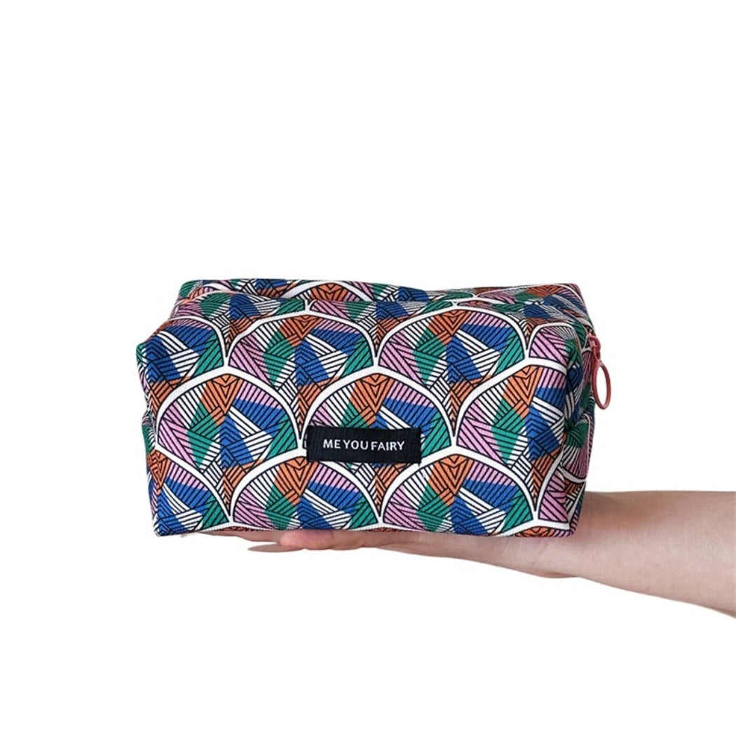 Cosbai - Colorful Fan-Print Makeup Bag - Practical &amp; Basic