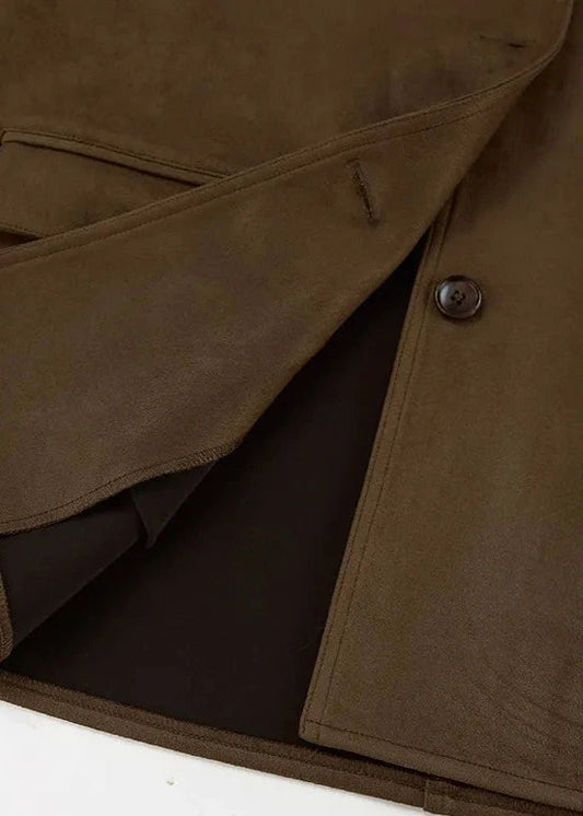Brushed Velvet Suede Jacket Retro Lapel Style