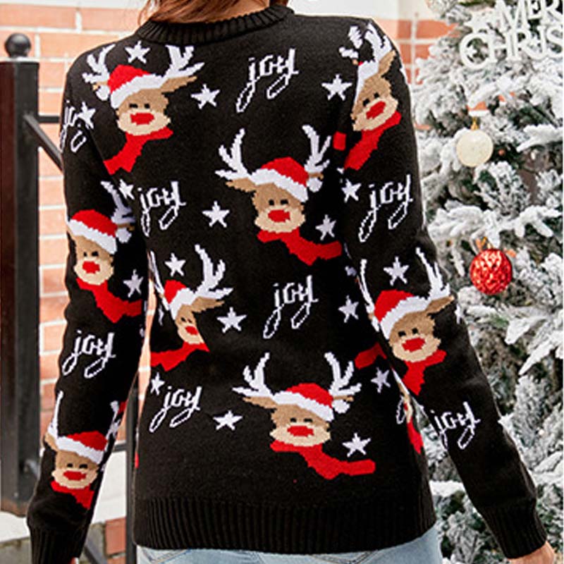 Simple Jacquard Knit Slouchy Christmas Sweater