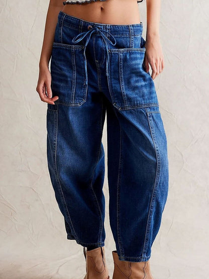 Loose Low Waist Barrel Washed Jeans