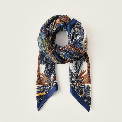 Printed Large Square Retro Simulation Silk Scarf