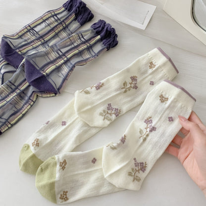 Rufia - Vintage Sheer Quarter Socks With Floral Or Plaid
