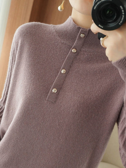 Casual Puff Sleeves Long Sleeves Solid Color Half Turtleneck Sweater Tops