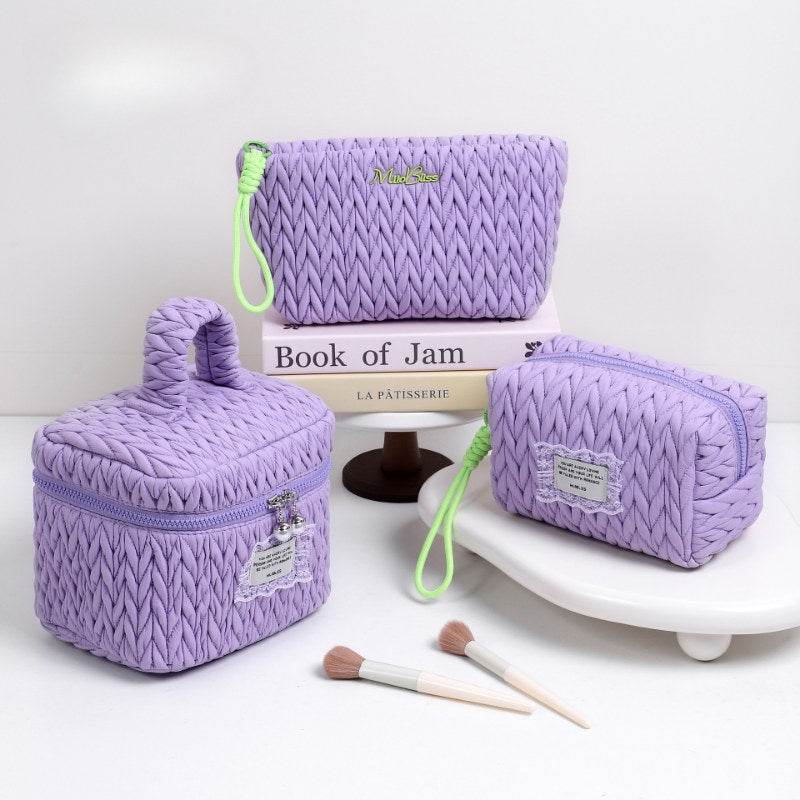 Solid Color Large Capacity Padded Make Up Bag