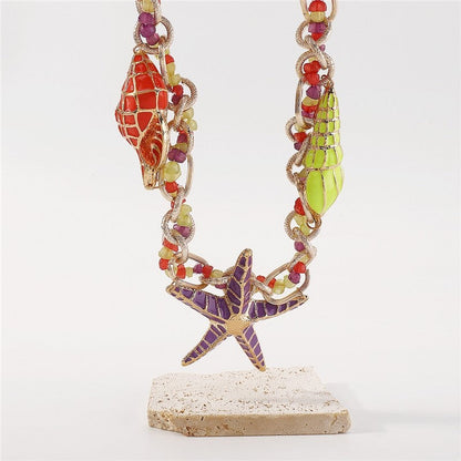 Starfish Shell Exaggerated Bead Necklace