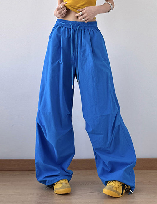 Vintage Pleated Drawstring Straight Leg Pants