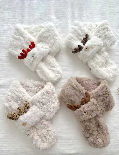 Cute Fuzzy Reindeer Antlers Soft Winter Scarf