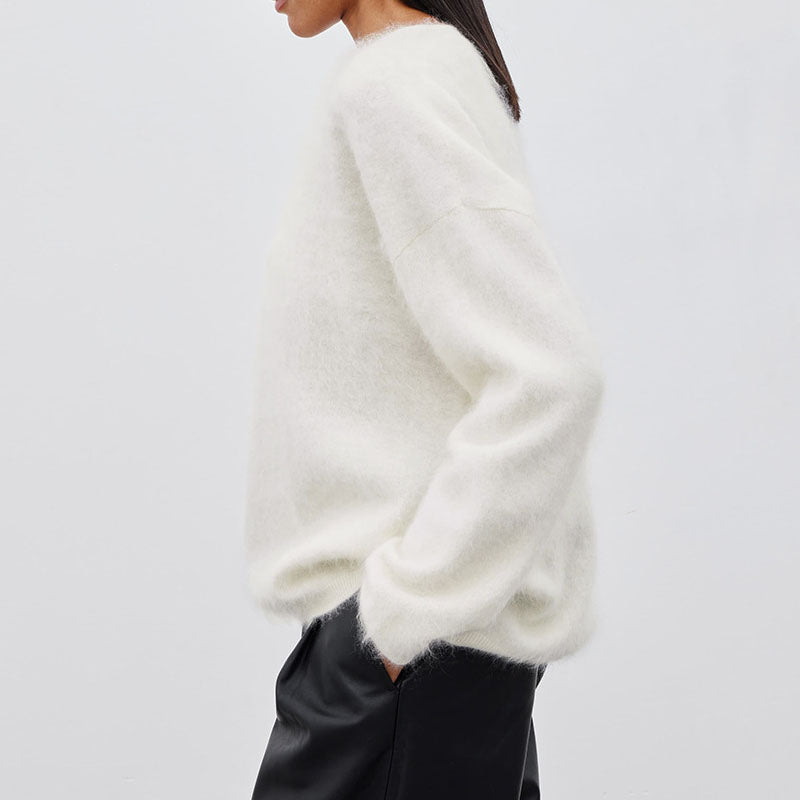 Winter Fuzzy Crew Neck Solid Color Knit Sweater
