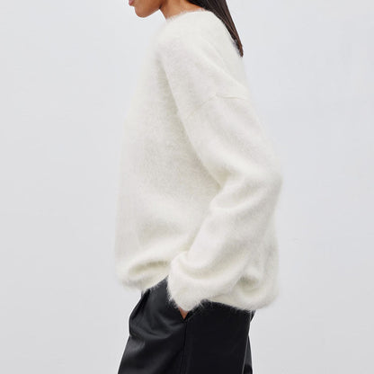 Winter Fuzzy Crew Neck Solid Color Knit Sweater