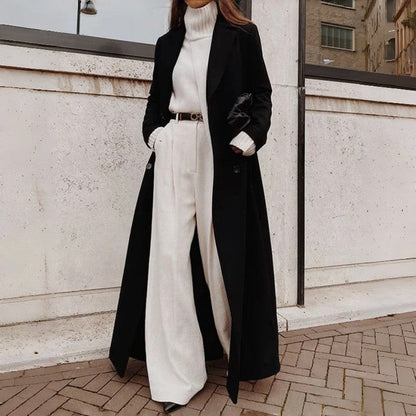 2025 Winter Women Long Wool Coat Polyester Warm Solid