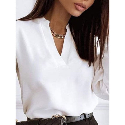 Long Sleeves Loose Solid Color V-Neck Blouses&Shirts Tops