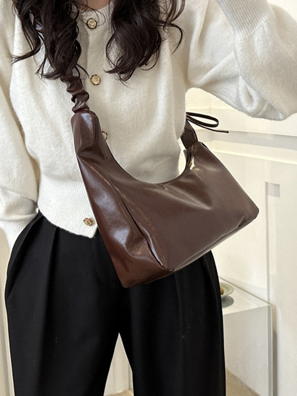 Geometric Pleated Solid Color Zipper Handbags