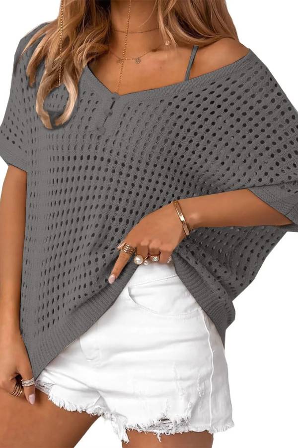 Women's Summer Hollow Out Crochet Knit Tops Beach Coverup