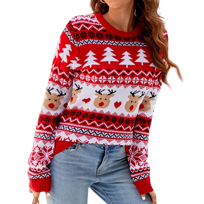 Simple Jacquard Knit Slouchy Christmas Sweater